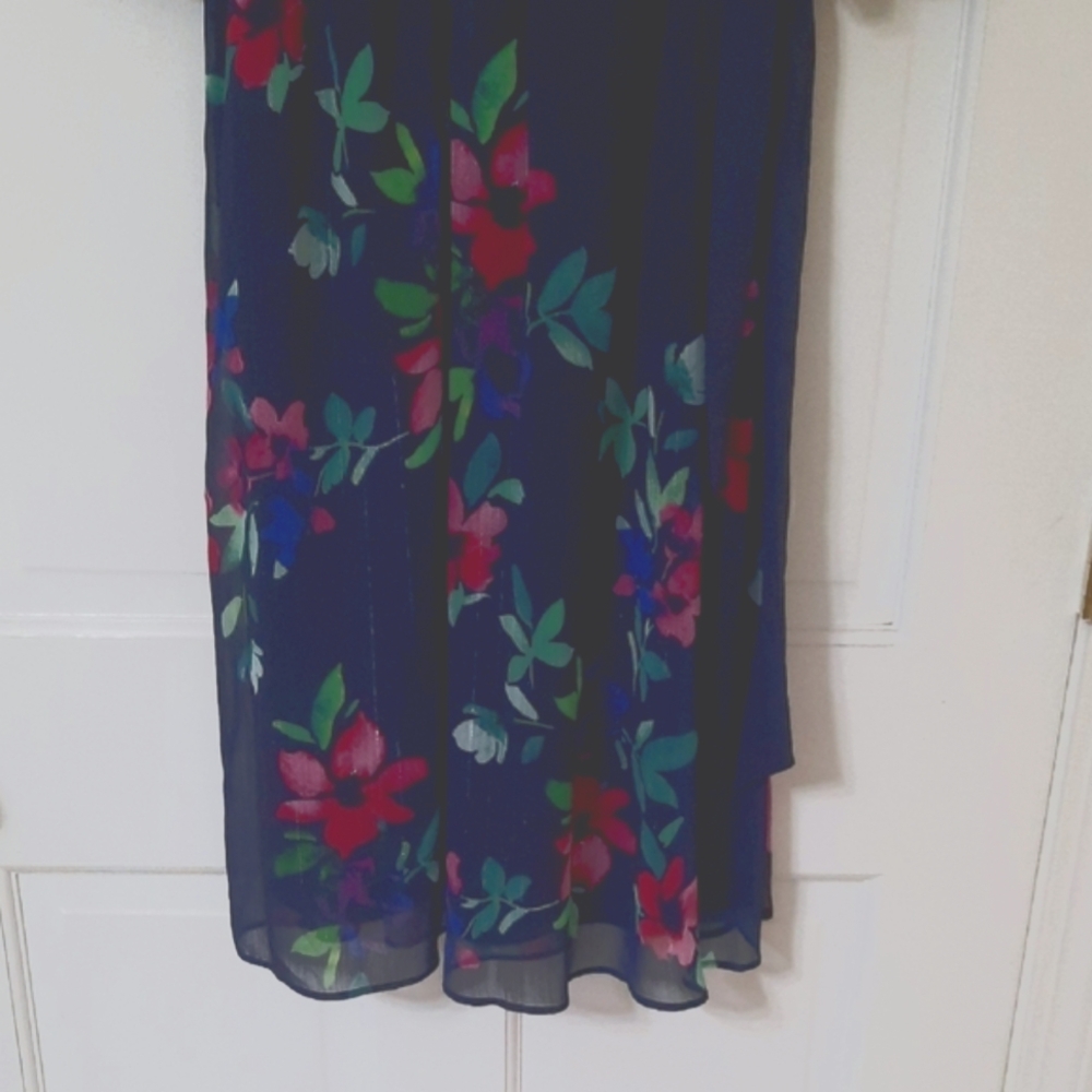 Jessica Howard Navy/ Purple V-Neck Ruffle Bishop Sleeve Maxi Dress - Picture 7 of 13